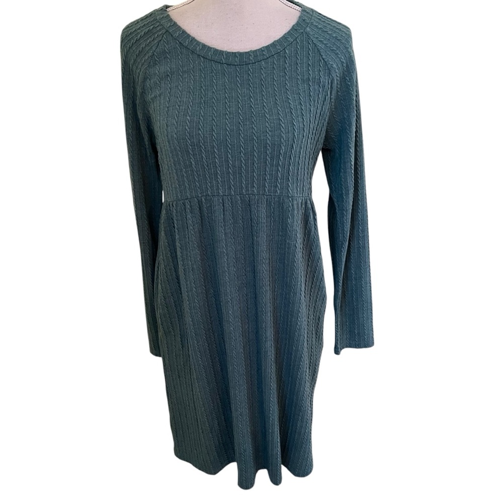 Suzanne Betro Green Cable Detail Scoop Neck Knit Babydoll Dress S